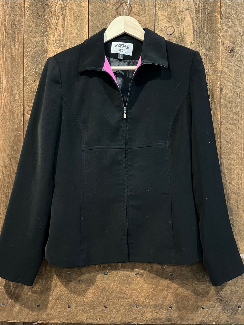 Kasper Black Jacket with Pink Collar Trim